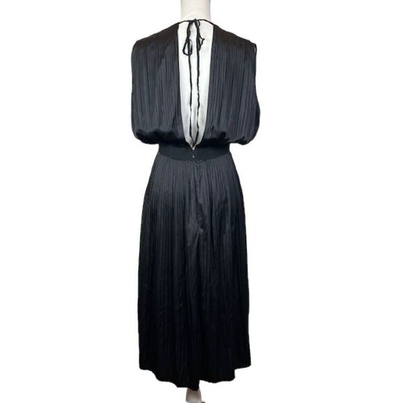 TOME Black Satin Cross Front Pleated Dress Elastic Stretch Waist Open Back Small - Picture 6 of 15